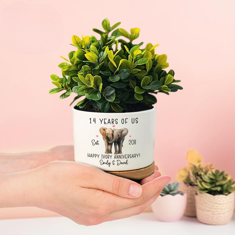 14th Ivory Wedding Anniversary Plant Pot, 14th Wedding Anniversary Gifts, 14 Years Anniversary, Couples Gifts, Gifts for Wife,The Ivory Year
