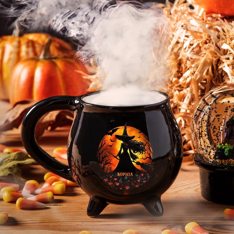 Personalized Witch Cauldron Mug: Gothic Halloween Coffee Cup