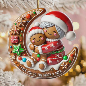Personalized Gingerbread Grandma & Grandchild Moon Ornament: Christmas Keepsake