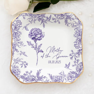 Custom Jewelry Dish For Mother Of The Groom, To My Mother in Law On Wedding Day, Toile De Jouy Gift For Mother in Law, Mom Flower Ring Dish