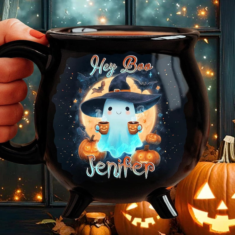 Personalized Witch Cauldron Mug: Gothic Halloween Coffee Cup