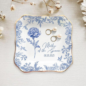 Custom Jewelry Dish For Mother Of The Groom, To My Mother in Law On Wedding Day, Toile De Jouy Gift For Mother in Law, Mom Flower Ring Dish