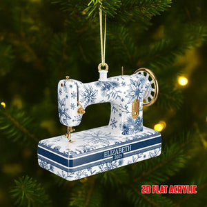 Personalized Toile de Jouy Sewing Machine Ornament: Custom Acrylic Christmas Decor