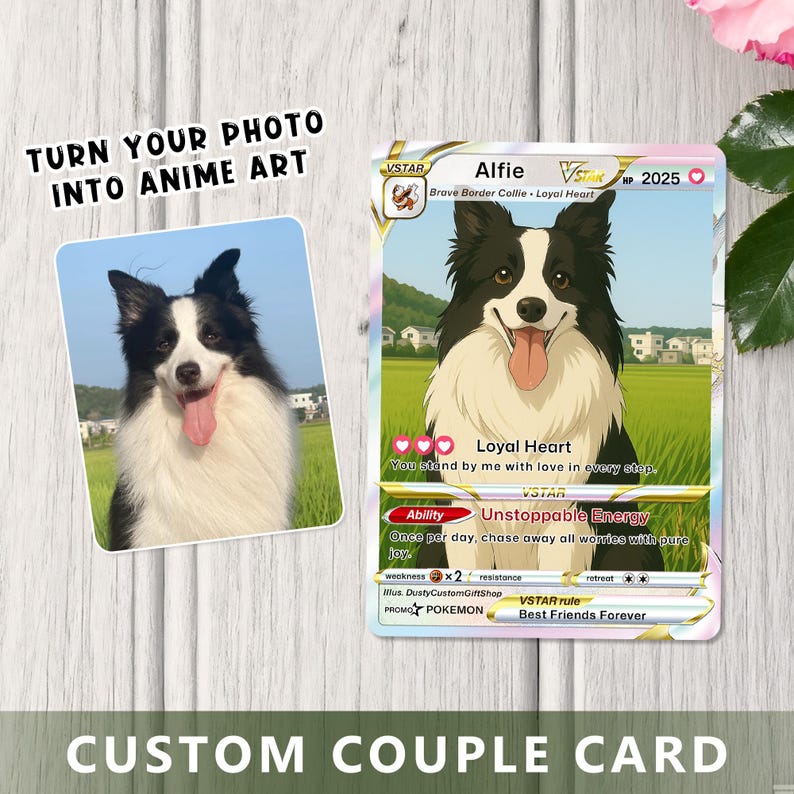 Custom Pet Pokemon Card | Personalized Dog Cat Portrait, Anime Style Card, Pet memorial, Pet Gift, Dog Gift, Cat Gift, Pet Lover Gift