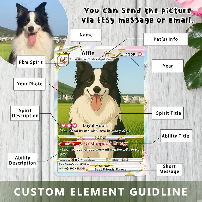 Custom Pet Pokemon Card | Personalized Dog Cat Portrait, Anime Style Card, Pet memorial, Pet Gift, Dog Gift, Cat Gift, Pet Lover Gift