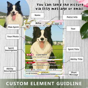 Custom Pet Pokemon Card | Personalized Dog Cat Portrait, Anime Style Card, Pet memorial, Pet Gift, Dog Gift, Cat Gift, Pet Lover Gift