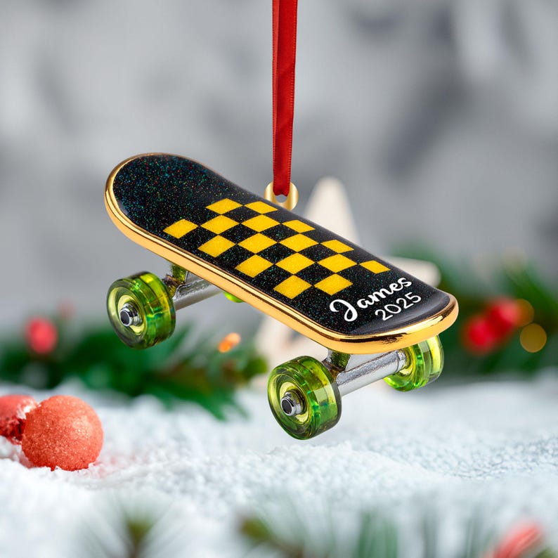 Personalized Skateboard Christmas Ornament, Custom Skateboard Lover Ornament, Cool Gift for Teen Boys Girls Skaters, Sports Tree Decor