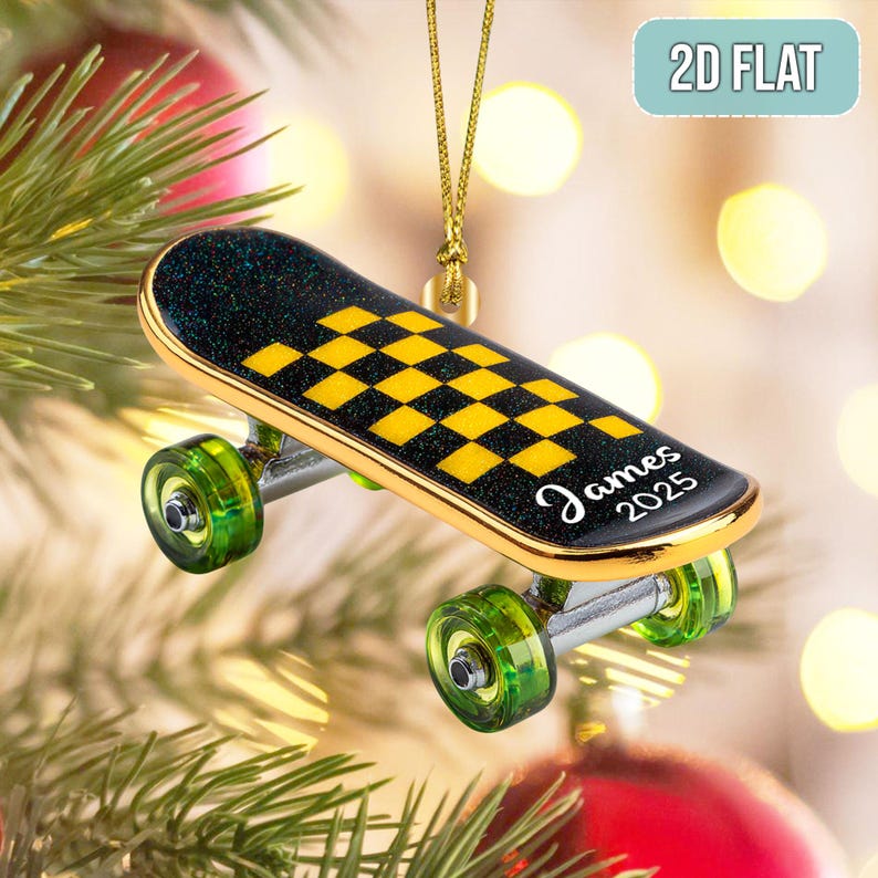 Personalized Skateboard Christmas Ornament, Custom Skateboard Lover Ornament, Cool Gift for Teen Boys Girls Skaters, Sports Tree Decor