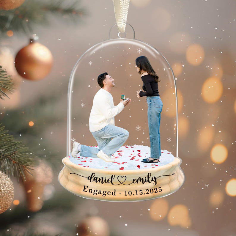 Engagement Ornament, Proposal Photo Ornament, Custom Engaged Ornament, Personalized Engagement Gifts, Engagement Keepsake, Couple Gifts