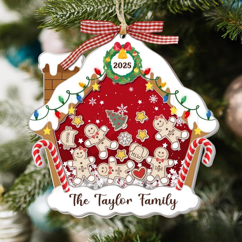 4D Shake Family Ornament With Pets, Custom Gingerbread Family Shaker Ornament, Family Ornament 2025, Family Keepsake, Family Christmas Gift