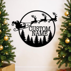 Santa Metal Christmas Wall Art, Merry Christmas Wall Decor, Deer Sign, Santa's Sleigh Wall Sign, Christmas Gift, Reign Deer, Front Door Sign