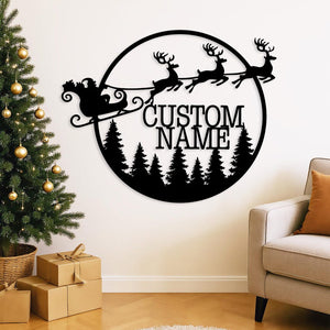 Santa Metal Christmas Wall Art, Merry Christmas Wall Decor, Deer Sign, Santa's Sleigh Wall Sign, Christmas Gift, Reign Deer, Front Door Sign