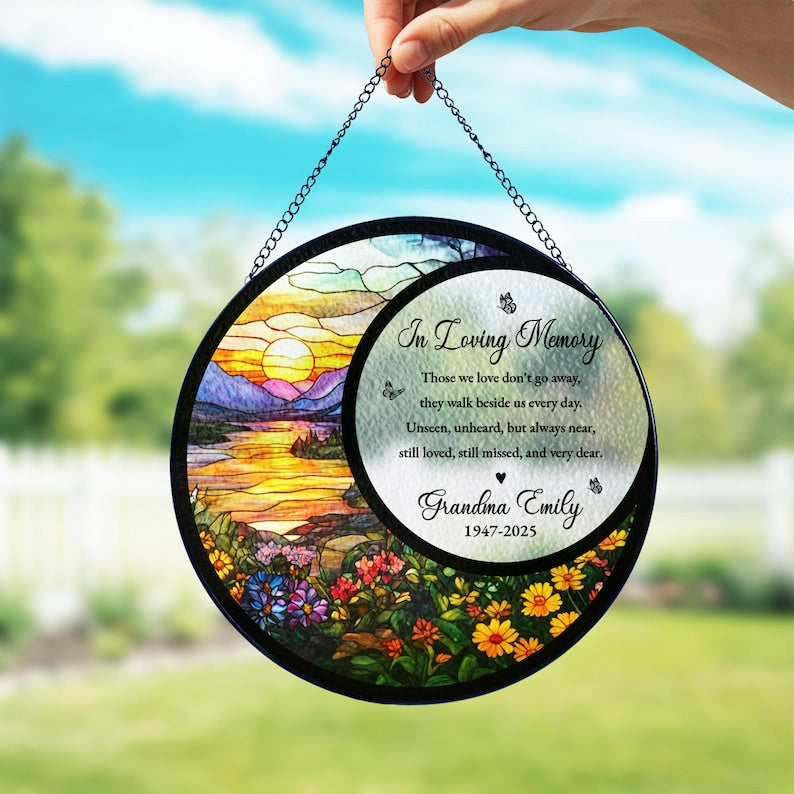 Memorial Stained Glass Suncatcher Sympathy Gift, Family Memorial Ornament Loss Of Mom Gift, Dad Remembrance Gift, In Loving Memory, Mom Loss