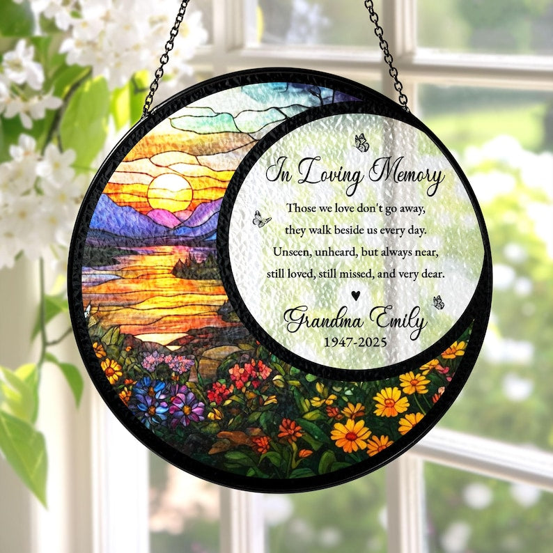 Memorial Stained Glass Suncatcher Sympathy Gift, Family Memorial Ornament Loss Of Mom Gift, Dad Remembrance Gift, In Loving Memory, Mom Loss