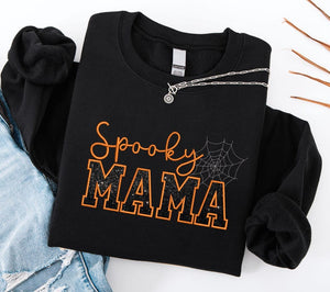Embroidered Spooky Mama Sweatshirt, Black Glitter Shirt, Spooky Season Mom Shirt, Fall Mama Sweatshirt, Halloween Gift for Mothers