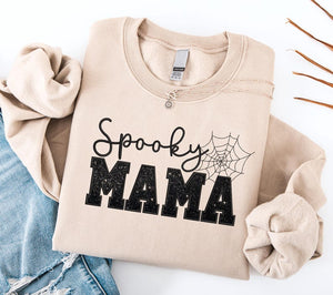 Embroidered Spooky Mama Sweatshirt, Black Glitter Shirt, Spooky Season Mom Shirt, Fall Mama Sweatshirt, Halloween Gift for Mothers