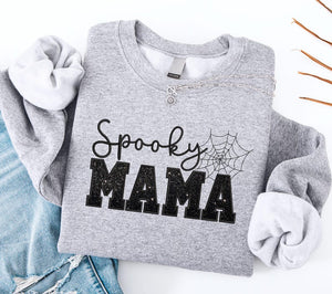 Embroidered Spooky Mama Sweatshirt, Black Glitter Shirt, Spooky Season Mom Shirt, Fall Mama Sweatshirt, Halloween Gift for Mothers