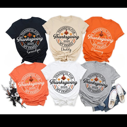 Custom Family Thanksgiving 2025 Matching Shirt, Personalized Family Thanksgiving Dinner Shirts, Autumn Family T-shirts, Pumpkin Season Shirt