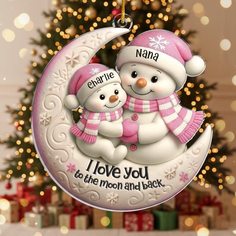 Personalized Grandma Christmas Ornament, Custom Grandma Grandkids Snowman Ornament, Grandma Grandpa Gift From Grandkids, Flat 2D Ornament