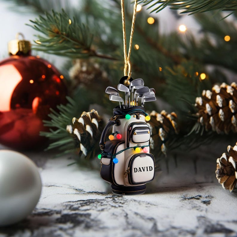 Personalized Golf Bag Ornament Custom Name Golf Lover Christmas Tree Decoration Gift for Golf Enthusiasts Holiday Keepsake