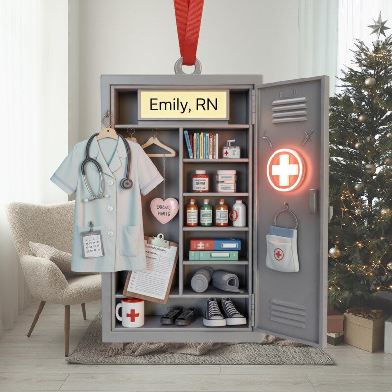 Custom Nurse Locker 2D Flat Acrylic Ornament, Custom Medical Christmas Gift for RN, Doctor, Healthcare Worker, Hospital Staff Holiday Decor