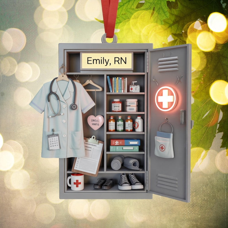 Custom Nurse Locker 2D Flat Acrylic Ornament, Custom Medical Christmas Gift for RN, Doctor, Healthcare Worker, Hospital Staff Holiday Decor