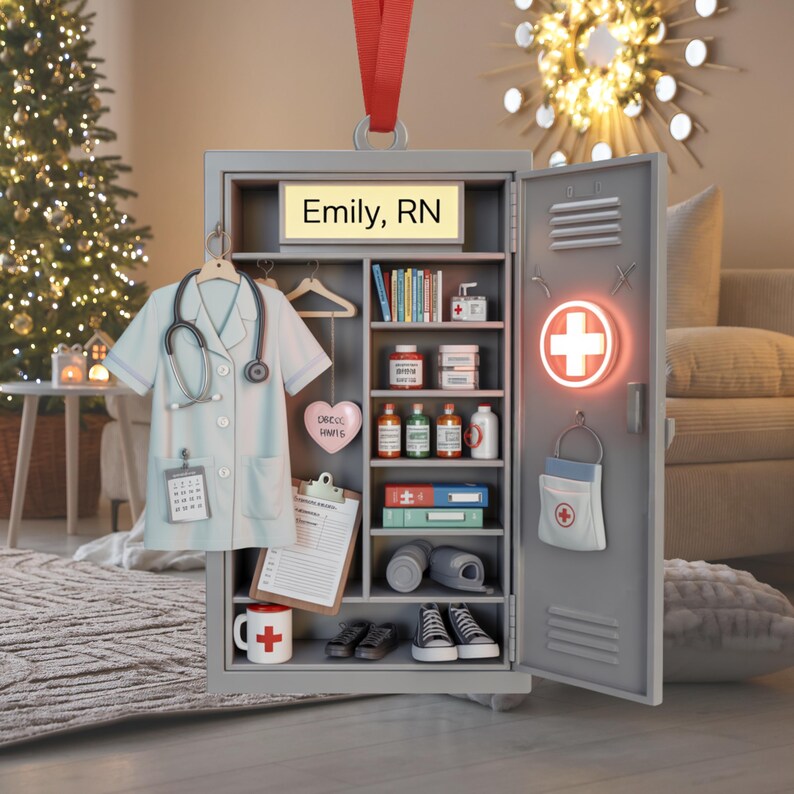 Custom Nurse Locker 2D Flat Acrylic Ornament, Custom Medical Christmas Gift for RN, Doctor, Healthcare Worker, Hospital Staff Holiday Decor