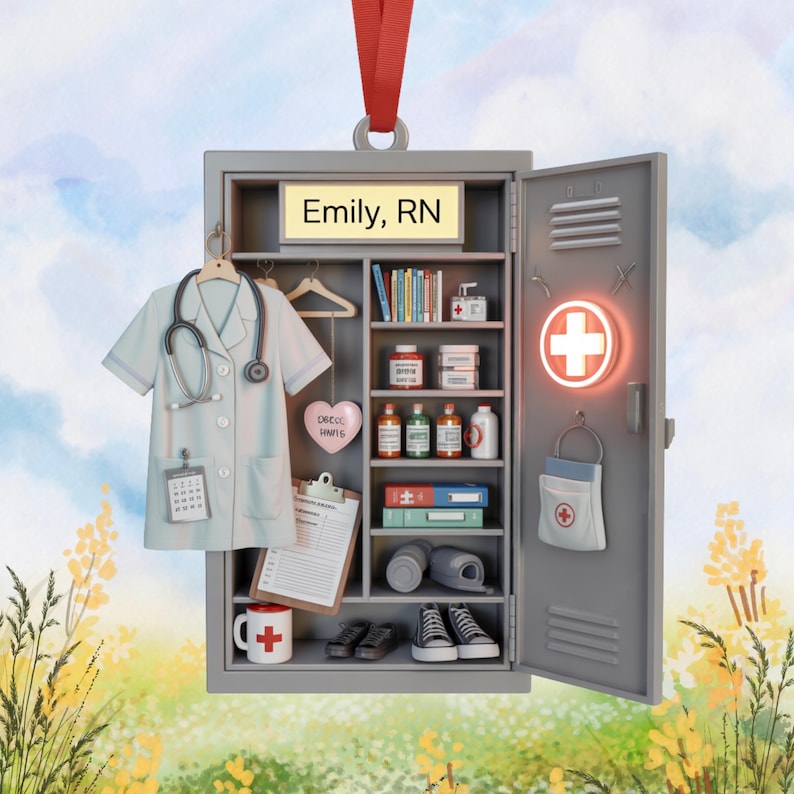 Custom Nurse Locker 2D Flat Acrylic Ornament, Custom Medical Christmas Gift for RN, Doctor, Healthcare Worker, Hospital Staff Holiday Decor