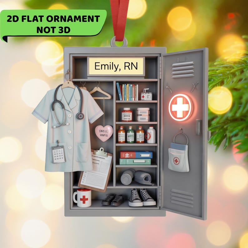 Personalized Nurse Christmas Ornament: RN Scrubs, Acrylic 2D Design