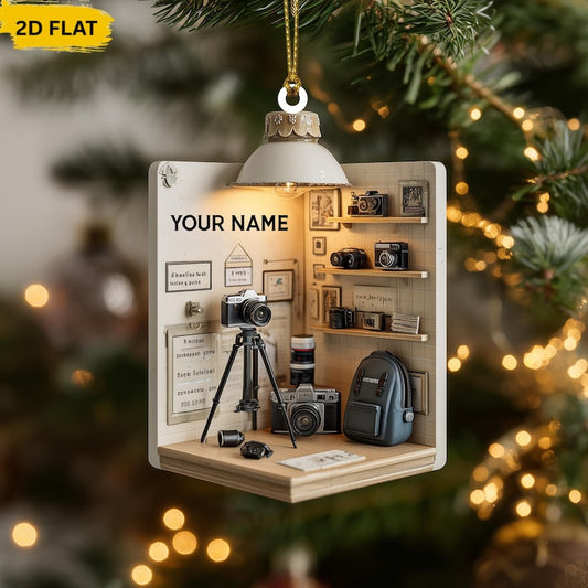 Personalized Camera Christmas Ornament, Gift For Photographer, Camera Photographer Flat Christmas Ornament, Photographer Ornament Xmas Decor
