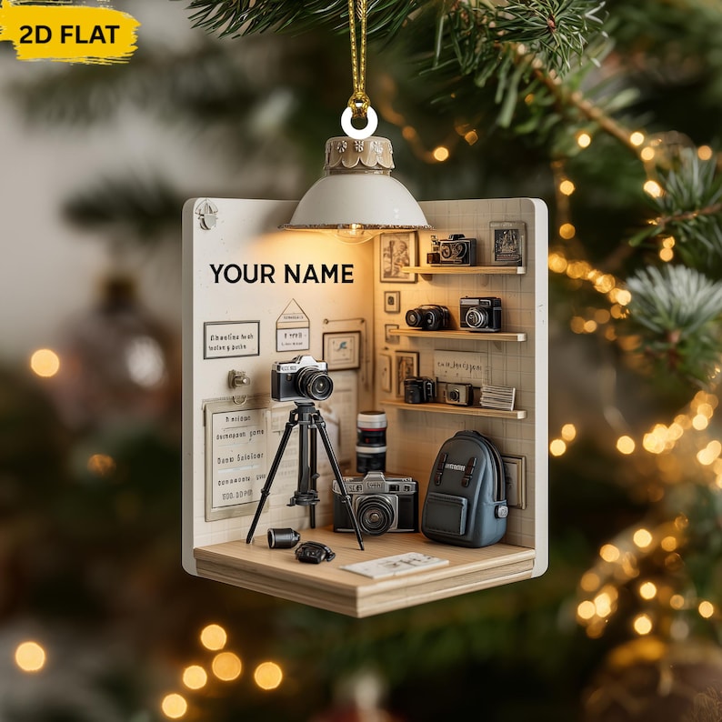 Personalized Camera Christmas Ornament, Gift For Photographer, Camera Photographer Flat Christmas Ornament, Photographer Ornament Xmas Decor