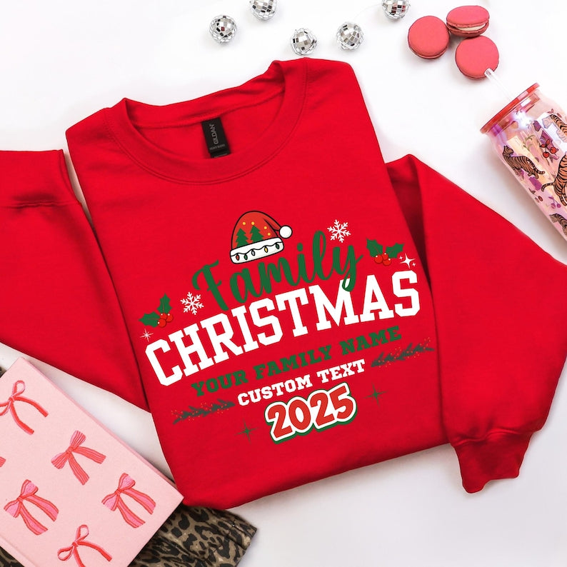 Custom Family Christmas Shirt 2025 | Personalized Matching Holiday Tees With Name | Cute Xmas Outfit Idea For Family & Friends