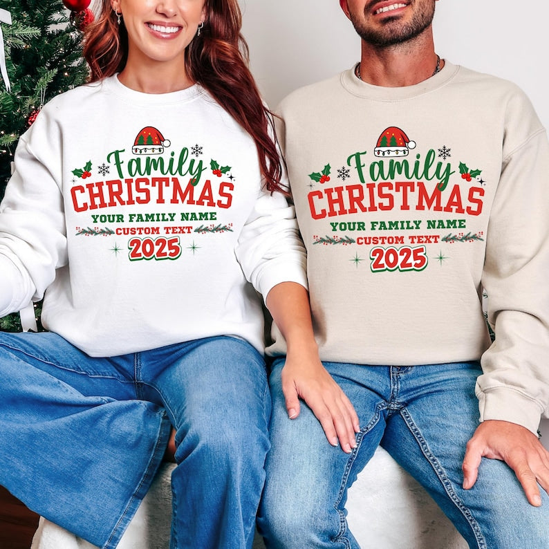 Custom Family Christmas Shirt 2025 | Personalized Matching Holiday Tees With Name | Cute Xmas Outfit Idea For Family & Friends