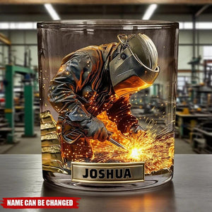 Welder Whiskey Glass Golden, Personalized Whiskey Glass, Wine Glass for Drinking Lover, Custom Whiskey Glass, Gift for Husband & Dad