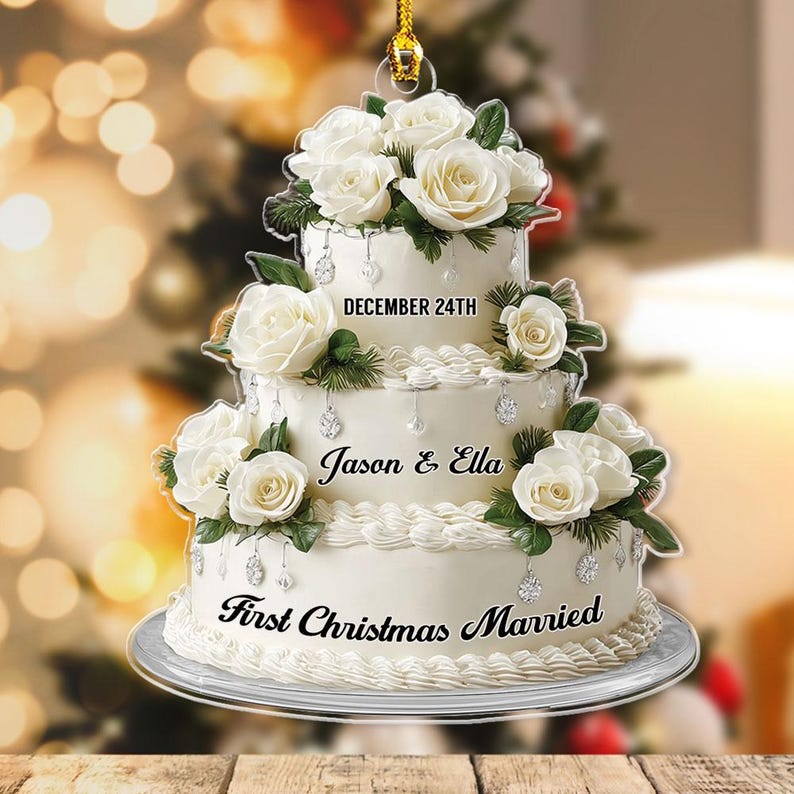 Personalized First Christmas Married Ornament, Wedding Christmas Cake Ornament, Custom Couple Ornament, Mr Mrs Ornament, Wedding Ornament