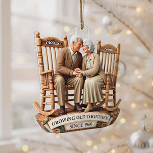 Going Old Together Couple Ornament, 2D Flat Rocking Chairs Acrylic Keepsake, Sitting Together Vintage Christmas Gift
