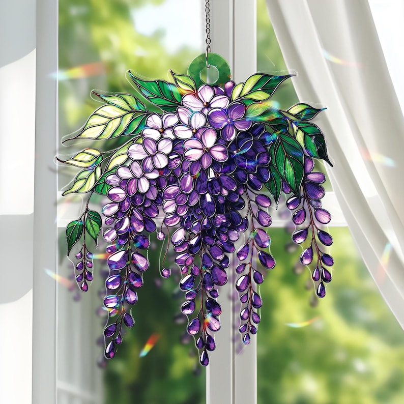Wisteria Art Acrylic Suncatcher, Elegant Botanical Window Hanging, Light-Reflecting Spring Decor, Perfect Gift for Plant Lovers, for Mom