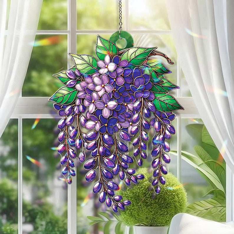 Wisteria Art Acrylic Suncatcher, Elegant Botanical Window Hanging, Light-Reflecting Spring Decor, Perfect Gift for Plant Lovers, for Mom