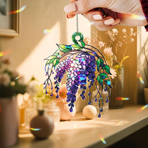 Wisteria Art Acrylic Suncatcher, Elegant Botanical Window Hanging, Light-Reflecting Spring Decor, Perfect Gift for Plant Lovers, for Mom