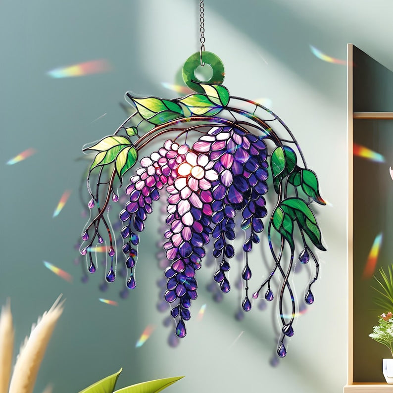 Wisteria Art Acrylic Suncatcher, Elegant Botanical Window Hanging, Light-Reflecting Spring Decor, Perfect Gift for Plant Lovers, for Mom