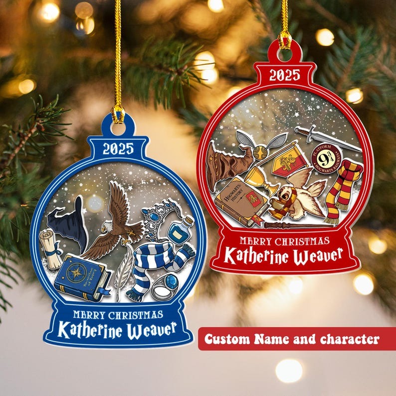 Personalized Xmas Kids Ornaments, Custom Name Wizard Christmas Shaker Ornaments 2025, Ornament for Kids, Wizard School Magical