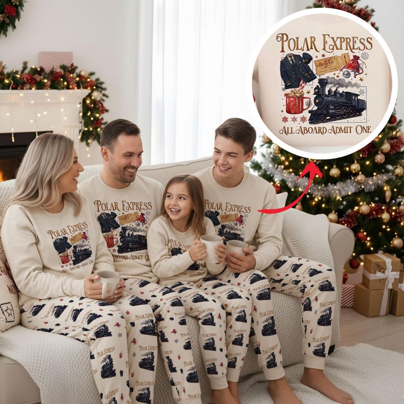 Po-lar Express Christmas Family Pajamas Set, North Pole Train Matching Holiday Sleepwear, Festive Winter PJs for Kids & Adults Xmas Gifts