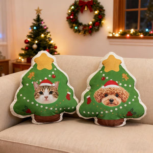 Custom Pet Christmas Tree Pillow, Personalized Dog Cat Xmas Cushion, Holiday Gift for Pet Lovers, Cute Christmas Home Decor