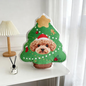 Custom Pet Christmas Tree Pillow, Personalized Dog Cat Xmas Cushion, Holiday Gift for Pet Lovers, Cute Christmas Home Decor