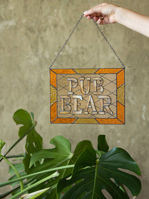 Custom stained glass name pub sign suncatcher address personalized name cling housewarming gift Beer Mug Hangings Logo Bar Symbol Restaurant