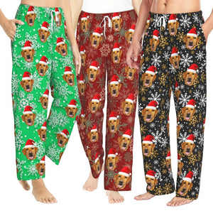 Personalized Christmas Plaid Pajama Pants with Dog Face, Custom Christmas Gifts