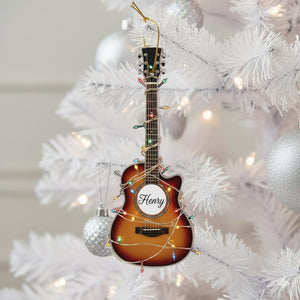 Personalized Guitar Christmas Ornament with Name, Musician Holiday Tree Decoration, Custom Acoustic Guitar Player Gift, Music Lover Gift