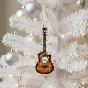 Personalized Guitar Christmas Ornament with Name, Musician Holiday Tree Decoration, Custom Acoustic Guitar Player Gift, Music Lover Gift