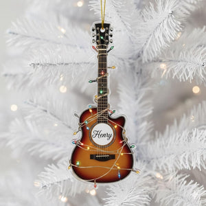 Personalized Guitar Christmas Ornament with Name, Musician Holiday Tree Decoration, Custom Acoustic Guitar Player Gift, Music Lover Gift
