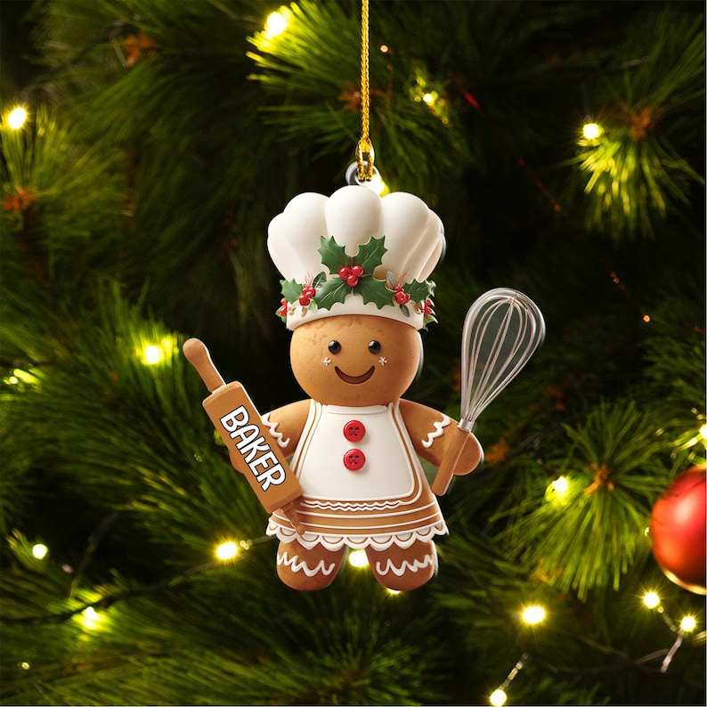Cute Gingerbread Chef Ornament, Baking Spirits Bright Christmas Ornament, Holiday Gingerbread Man Decor, Christmas Tree Decoration